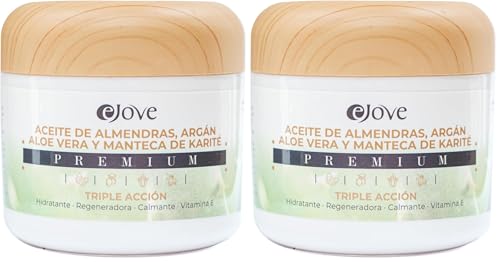 Ejove - Crema hidratante facial y corporal mujer - Manteca de Karité pura ecológica bio - Aloe Vera - Aceite de Almendras - Argán - Crema Antiestrías - Manteca de Karité con Vitamina E (Paquete de 2)