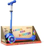 Blue Mini 3 Wheel Scooter for Kids – Lean-to-Steer with LED Light-Up Wheels, Adjustable Handlebar, Wide Anti-Slip Deck, Smooth PU Wheels, Rear Foot Brake – Toddler Scooter for Ages 2+