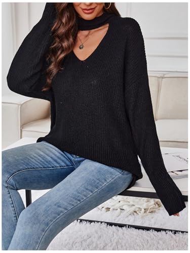 Image of GORGLITTER Women's Cut Out Oversized Lighweight Sweater V Neck Long Sleeve Sexy Trendy 2025 Fall Pullover Tops