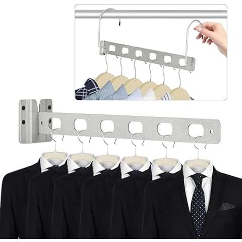 NAZZO Hanging Dual Use Laundry Drying Rack, Sturdy Closet Organizers and Storage Silver, Clothes Rack Hangers with 6 Holes, Aluminum, Silver Cover