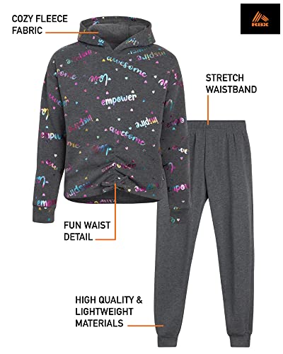 Rbx Girls' Active Sweatsuit Set - 2 Piece Fleece Hoodie Sweatshirt And Jogger Pants (Size: 7-16), Size 10/12, Charcoal Inspire #TOP1