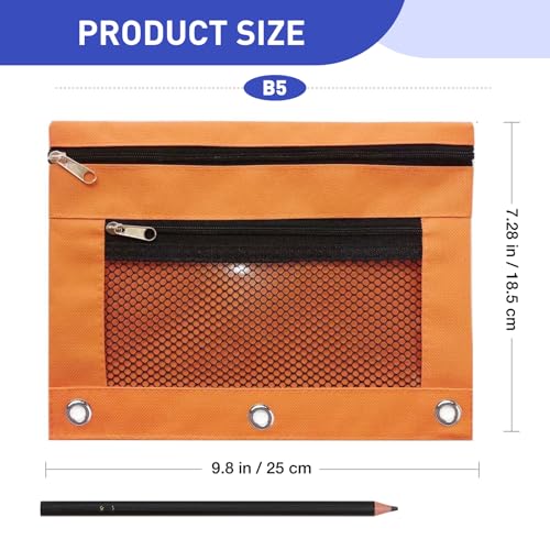 Image of Pencil Pouch for 3 Ring Binder - 3 Hole Zipper Pen Case Bag Holder Bulk Accessories Clear Window Aesthetic Organizer Pockets