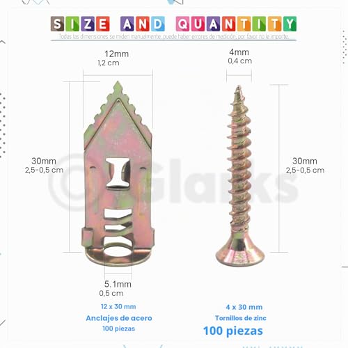 Miniatura 2 de Glarks 100 Anclajes Autoperforantes Para Paneles De Yeso Con Tornillos, Acero Al Carbono Hueco Para Anclaje De Pared, Sin Taladros Ni Agujeros