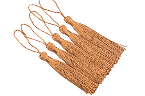 KONMAY 20pcs 3.5'' Small Silky Soft Craft Mini Bookmark Tassels with Loops for Jewelry Making, Gift Wrapping, Zipper Pull, Home Decor(Old Gold)
