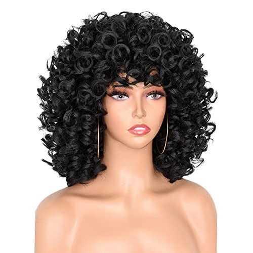 PORSMEER Black Curly Wigs for Women Synthetic Hair Natural Loose Curly Afro Kinky Medium Wavy Bob Wig Black Women for Costume or Daily Wear - Image 4