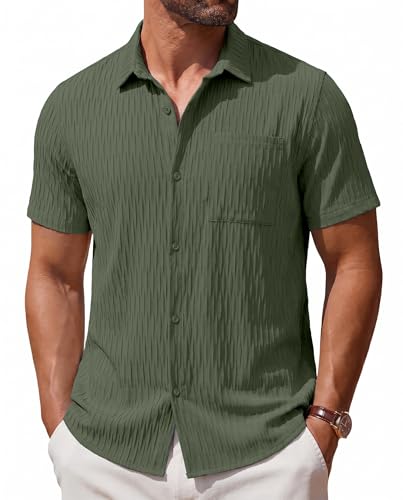 MAGNIVIT Mens Button Up Short Sleeve Tropical Hawaii Shirts ArmyGreen 2XL