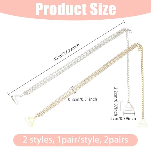 Image of FREEBLOSS 2 Pairs Rhinestone Bra Straps Adjustable Shoulder Rhinestone Straps Bridal Wedding Dress Shoulder Chain for Women, Gold, Silver