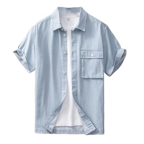 Chemise en jean ample pour homme style rétro japonais avec grandes poches