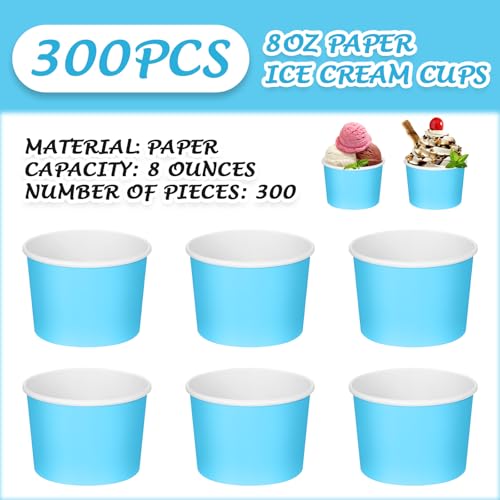 Image of Nuenen 300 Pcs 8 oz Summer Ice Cream Paper Cups Bulk Disposable Dessert Cups Solid Color Paper Dessert Bowls for Snack Sundae Spring Party Favors Ice Cream Bar Supplies (Blue)