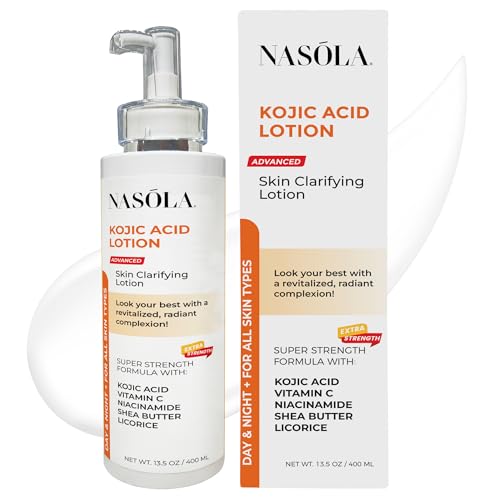 Nasola Kojic Acid Lotion Natural Skin Clarifying for Face & Body with Vitamin C, Niacinamide, Shea Butter, Licorice & Green Tea for Complexion Revitalization, Women & Men
