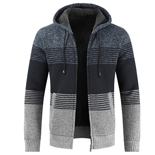 Image of Kinkia Men's Zip Up Hoodies Casual Long Sleeve Full Zipper Sherpa Fleece Lined Knit Cardigan Sweater Jacket with Pockets
