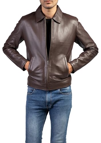 Image of Jild Polo Collar Premium Leather Jacket Men - Old School Classic Style Everyday Wear Real Lambskin Mens Leather Jacket