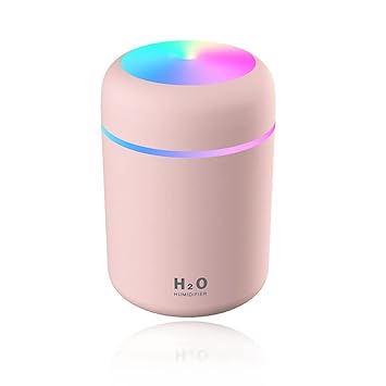Morofme 300ML Colorful Cool Mini Humidifier, Portable Air Humidifier Aroma Essential Oil Diffuser, USB Mist Sprayer Small Personal Humidifier for Car Home Office Auto Shut-Off 2 Mist Modes Quiet (Pink)