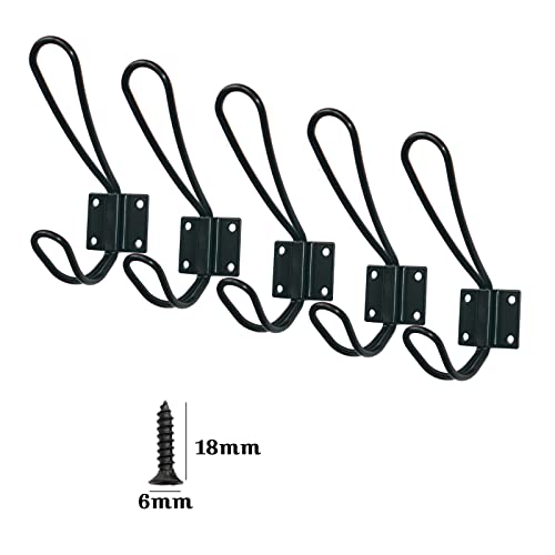 Ymaiss 5 Packs Of Rustic Heavy Duty Double Coat Hooks,Vintage Wall Mounted Hangers,Metal Decorative Entryway Hat Hook Black Big, Farmhouse Shabby Chic Hanging Look With Screws Included thumb #3