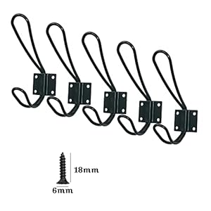 YMAISS 5 Packs of Rustic Heavy Duty Double Coat Hooks,Vintage Wall Mounted Hangers,Metal Decorative Entryway Hat Hook Black Big, Farmhouse Shabby Chic Hanging Look with Screws Included YMAISS 5 Packs of Rustic Heavy Duty Double Coat HooksVintage Wall Mounted HangersMetal Decorative Entryway Hat Hook Black Big Farmhouse Shabby Chic Hanging Look with Screws Included