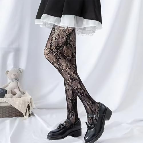 Image of 2 Pairs Lace Tights Black White Patterned Tights for Women Fishnet Stockings for Women Halloween Costumes Parties