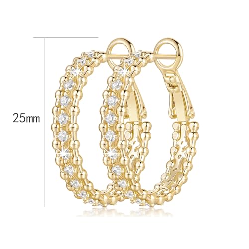 14K Gold Hoop Earrings for Women Gold Hoop Earrings Cubic Zirconia Elegant 14K Hoops Womens Earring 25/30mm2