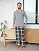 Bresdk Schlafanzug Herren Lang Baumwolle Hausanzug V Ausschnitt Langarm Pyjama Nachtwäsche Winter Karierte Pyjamahose, Grau, L