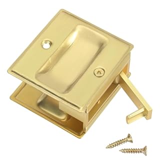 HOMOTEK Privacy Pocket Door Pull Without Switch Plate - Replace Old Or Damaged Passage Sliding Hardware No Lock Quickly and Easily, 2-3/4”x2-1/2”, for 1-3/8” Thickness Door, Brushed Brass
