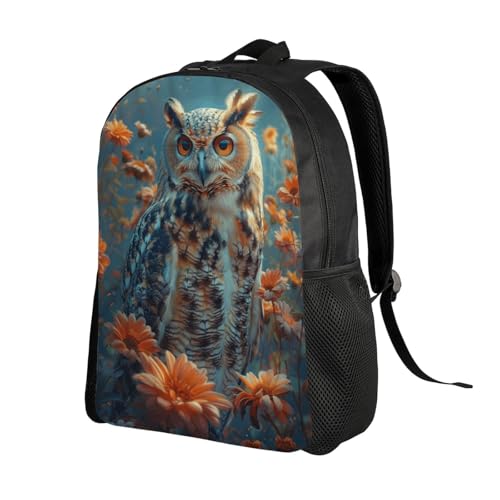 Durable Unisex 16 Backpack Owl Orange Flowers Water Resistant for Work Travel & Outdoor Adventures 16 Inch Devices2