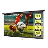 VIVOHOME 100 Inch 16:9 Pull Down Projector Screen, HD 4K Retractable Movie Screen for Indoor Home Theater and Office, Manual Projection Screen with Auto Locking (87W x 49H Inch Display Area)