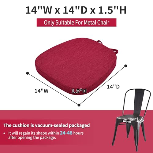 Image of baibu 14x14 Memory Foam Metal Chair Cushions Set of 2, Dual-Layer Design Non-Slip Metal Dining Chair Pads Kitchen Seat Cushion with Machine Washable Cover, Red