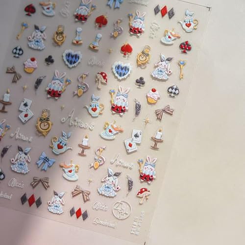 Image of Rabbit Nail Art Stickers Blue Nail Decals Cartoon Nail Stickers for Nails Art Self Adhesive 5D Embossed with Design Easter Nails Charm for Women Manicure Supplies