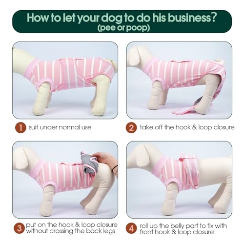 Image of Kuoser Dog Surgery Recovery Suit, Soft Breathable Dog Recovery Suit for Female Spay Male Nueuter, Anti Licking Puppy Onesie Pet Surgical Suit for Dogs Abdominal Wounds Skin Disease, Pink Strips L