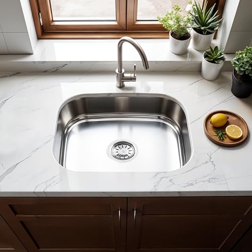 Image of Ruhe? Oval Single Bowl 24x18x9 Inches Kitchen Sink | 304-Grade Stainless Steel Oval Single Bowl Kitchen Sink | Glossy Finish | Including Sink Coupling and Waste Pipe