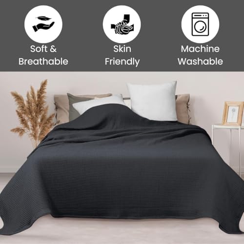 Image of 100% Combed Cotton Waffle Blanket for Bed,Sofa,Couch,|Charcoal Grey|Queen -90X90 INCHES -Lightweight and Breathable Soft Woven AC Blankets,Throw for Summer, Spring, Winter, All Season