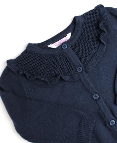 RuffleButts Dark Navy Sweater Knit Ruffle Trim Cardigan - 3T4