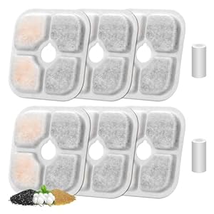 6 Piezas Filtros de Fuente de Agua para Gatos para 2.5L Bebedero Gatos, Feriva Filtros de Repuesto para Fuente Agua de Gato, Triple Acción Filtros para Fuentes para Mascotas(2 Tubería de Bombeo)