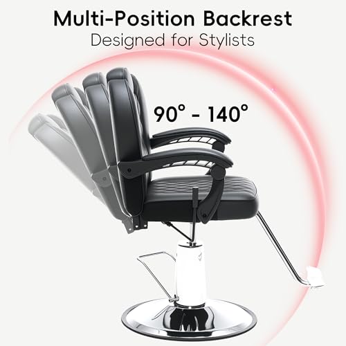 Image of Barber Chair with Heavy Duty Hydraulic Pump, Salon Chair for Hair Stylist, 360 Swivel 90-140 Backrest Reclining Chairs, Portable Height Adjustable Hair Chair for Barbershop (Black-Quilted)