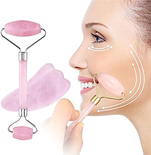Ex Tuxedo Rose Quartz Roller Slimming Face Massager Lifting Tool Natural Jade Facial Massage Roller Stone Skin Massage Beauty Care Set Box