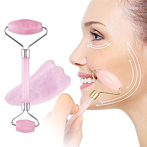 Ex Tuxedo Rose Quartz Roller Slimming Face Massager Lifting Tool Natural Jade Facial Massage Roller Stone Skin Massage Beauty Care Set Box