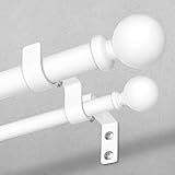 Double Curtain Rod, 1 Inch White Dual Curtain Rods for Windows 48 to 84 Inch, Decorative Adjustable Heavy Duty Telescopic Spliced Window Treatment Rods Set for Bedroom Living Room Farmhouse