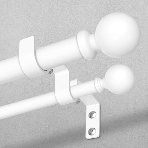 Wolistsa Double Curtain Rod with Ball Finials 36-91 Inch White