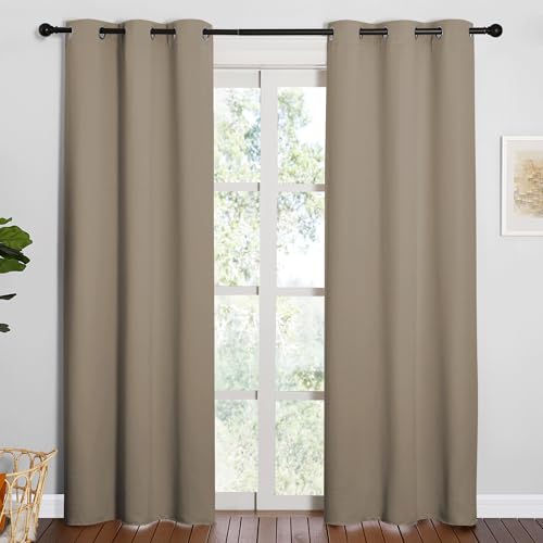 Image of NICETOWN 84 inches Blackout Curtains for Office and Theater, Thermal Insulated Solid Grommet Drapes for Living Room (Taupe, 1 Pair, 42 inches Wide)