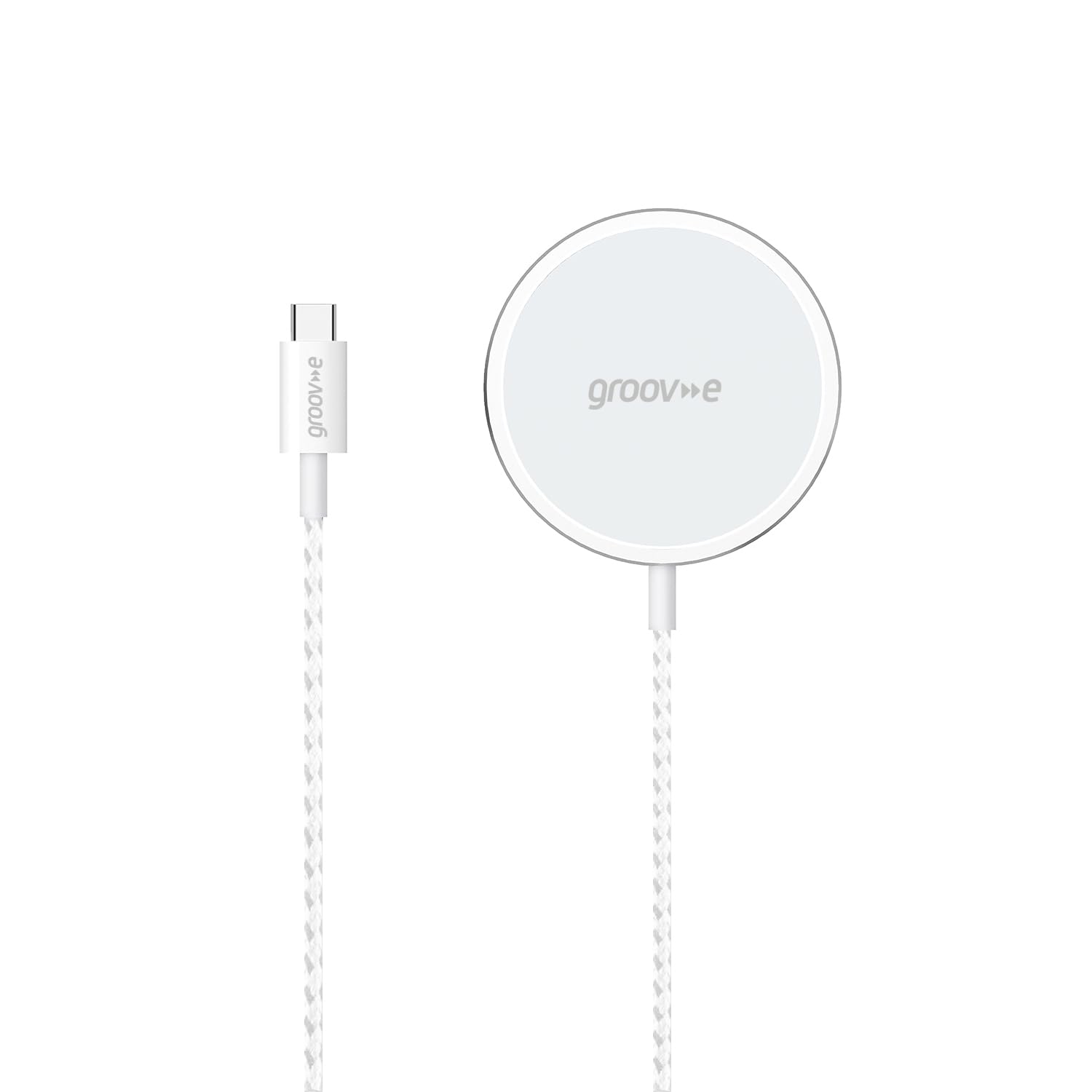 Groov-e Magnetic Wireless Charger 15W - Wireless Charging Pad for Smartphones with 1.2M USB-C Cable Included - White