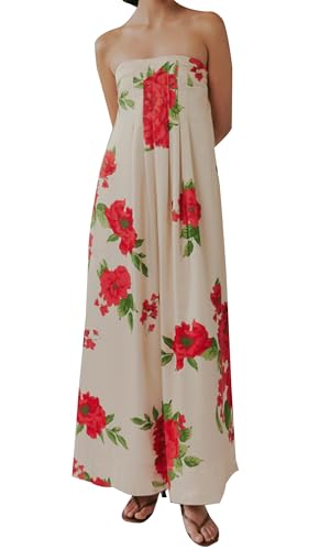 Image of Women Floral Maxi Dress Spaghetti Straps V Neck Lace Patchwork Flowy Tiered Boho Beach Sundress Long Dresses