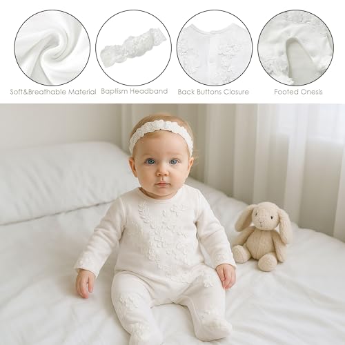 Newborn Baby Girls Embroidery Romper Infant Bodysuit Christening Baptism Footed Outfits Jumpsuit2