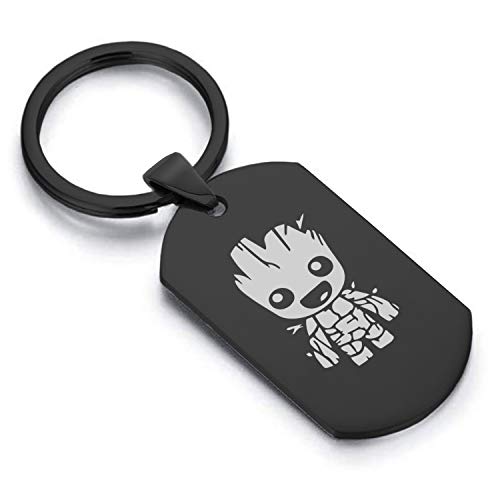 Comfort Zone Studios Stainless Steel Groot Dog Tag Keychain Circle Ring, Black
