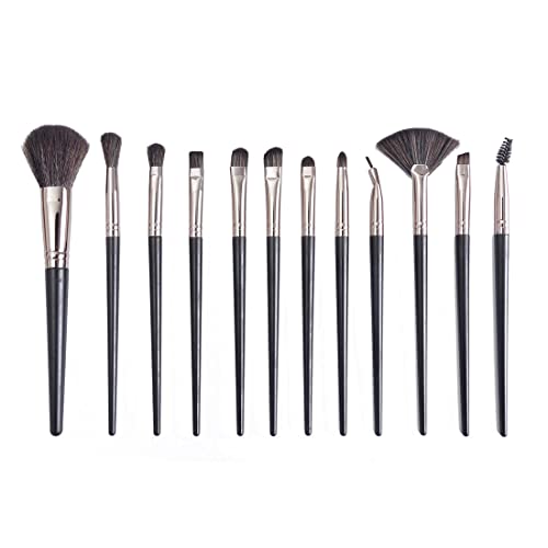 Image of MINISO Makeup Brush Set, Premium Soft Eye Shadow Powder Eyebrow Brush Concealer Brush, Black, 12Pcs