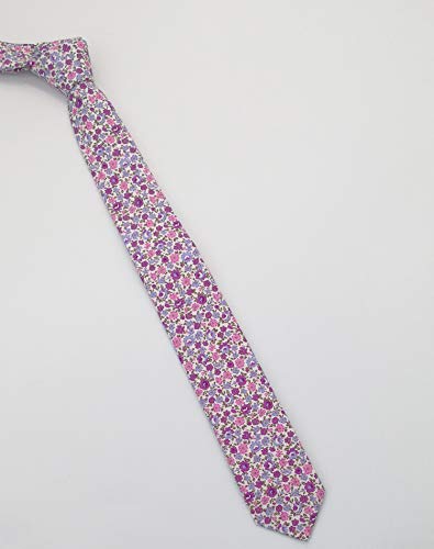 Image of Men's Skinny Tie Floral Cotton Necktie and Tie Bar Clip Sets, Great for Weddings,Groom,Groomsmen