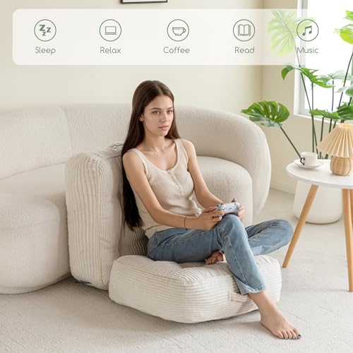 HIGOGOGO 8" Extra Thick Floor Pillow Cushion for Adults, Meditation Cushion Pillow, Large Square Floor Sitting, Tufted Corduroy Cover, for Tatami Living Room or Yoga, 22x22 Inch, Beige by HIGOGOGO - Used condition - Image 5