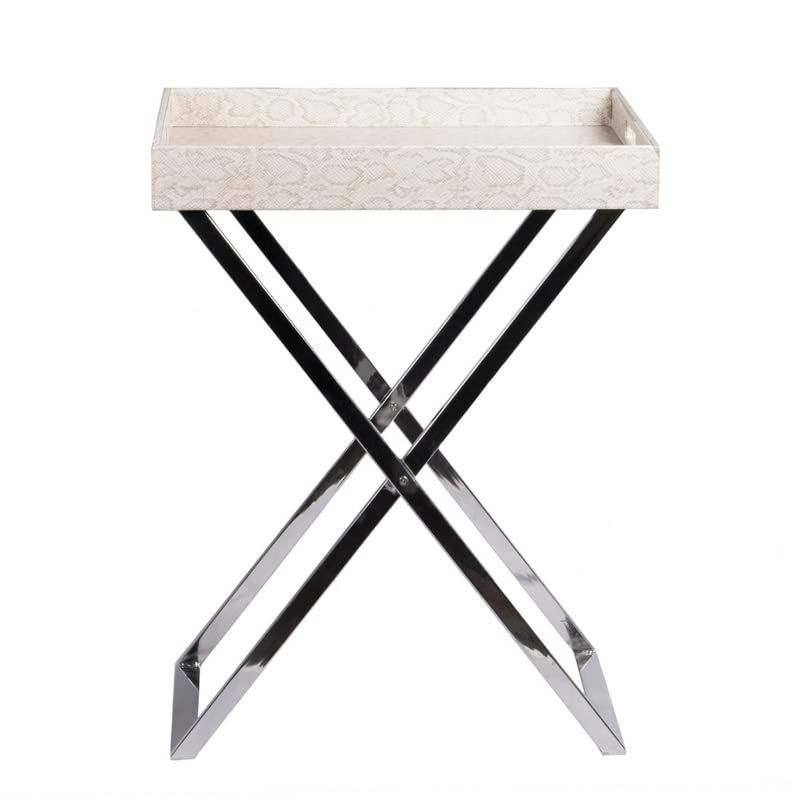 CasaGold: Grey Croco Foldable Leather Tray Table with Metal Stand/Butler Tray, Removable Rectangle Leather Tray Top with Handles, Ideal for Serving and Entertaining