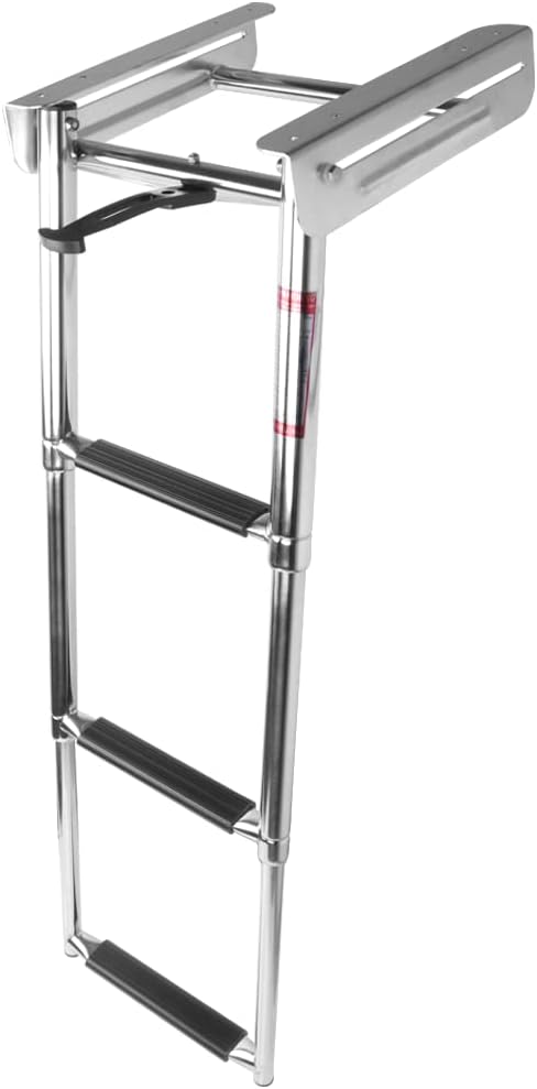Pontoon Boat Ladder,3 Step Telescoping Ladder Under Platform Slide Mount Boat Boarding Ladder 316 Stainless Steel Heavy Duty Marine Ladder 600 Pound Capacity