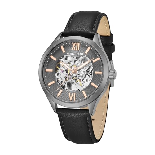 Image of Kenneth Cole Automatic Black Round Dial Men's Watch | Genuine Leather Strap Material | Watches for Men Analog - KCWGX0103802MNW