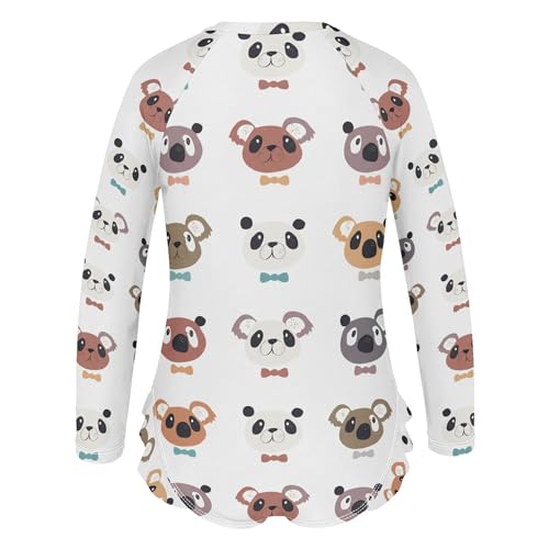Cute Teddy Bear Girls Long Sleeve Rashguard Swimsuit UV Protection One-Piece Swimwear Bathing Suit B04042313