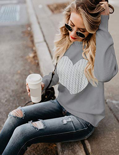 Shermie Womens Pullover Sweaters Long Sleeve Crewneck Cute Heart Knitted Sweaters Grey thumb #3